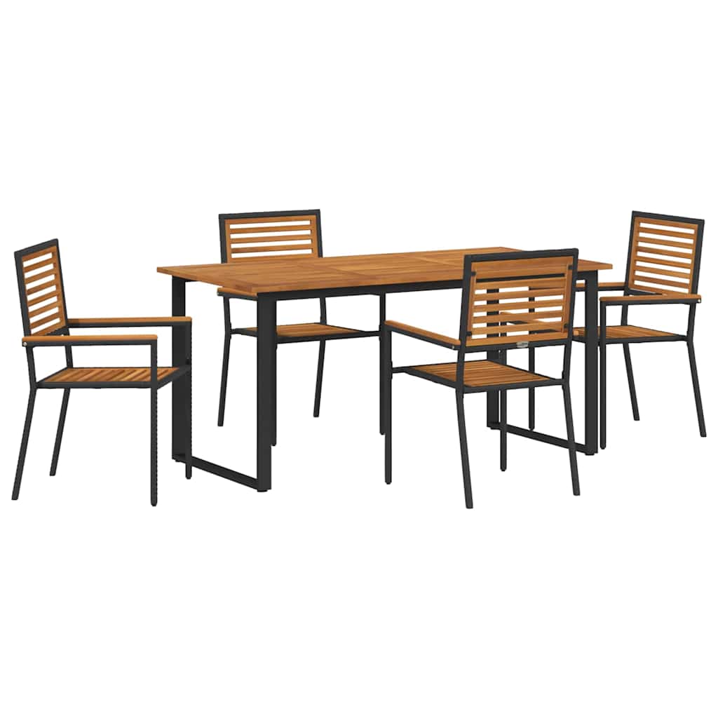 Set da Pranzo per Giardino 5 pcs Nero Legno di Acacia Massello | homemem39