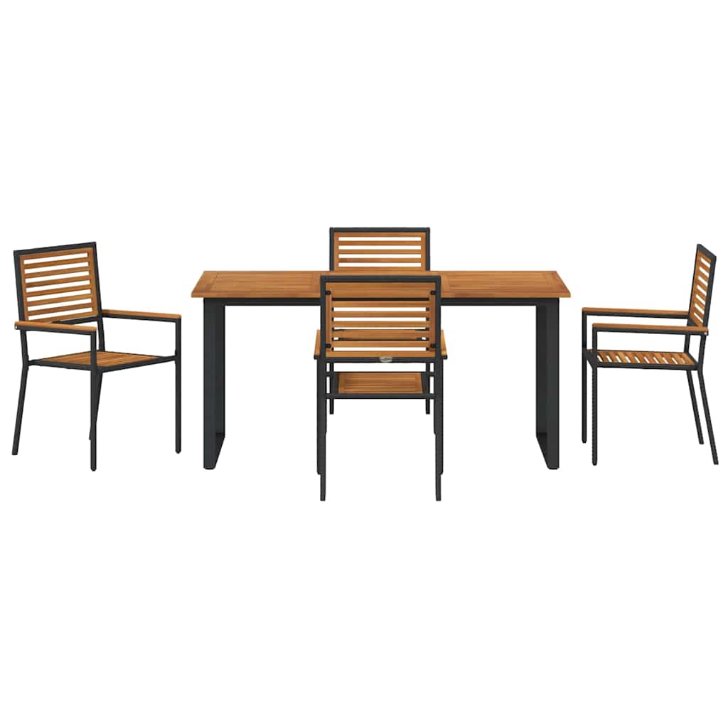 Set da Pranzo per Giardino 5 pcs Nero Legno di Acacia Massello | homemem39
