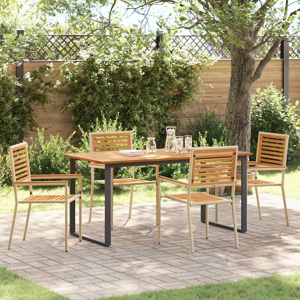 Set da Pranzo per Giardino 5 pcs Beige Legno di Acacia Massello | homemem39
