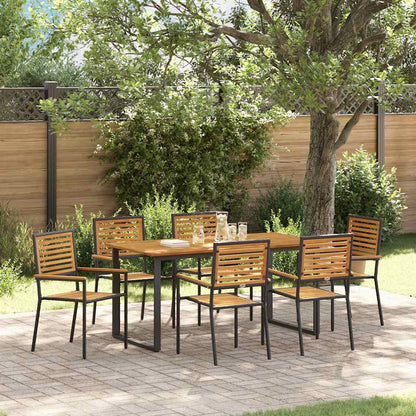 Set da Pranzo per Giardino 7 pcs Nero Legno di Acacia Massello | homemem39