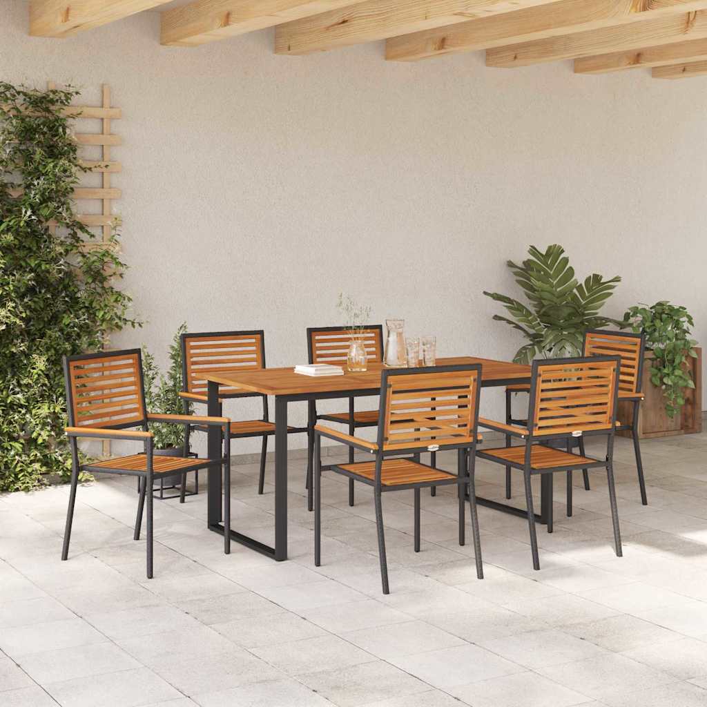 Set da Pranzo per Giardino 7 pcs Nero Legno di Acacia Massello | homemem39