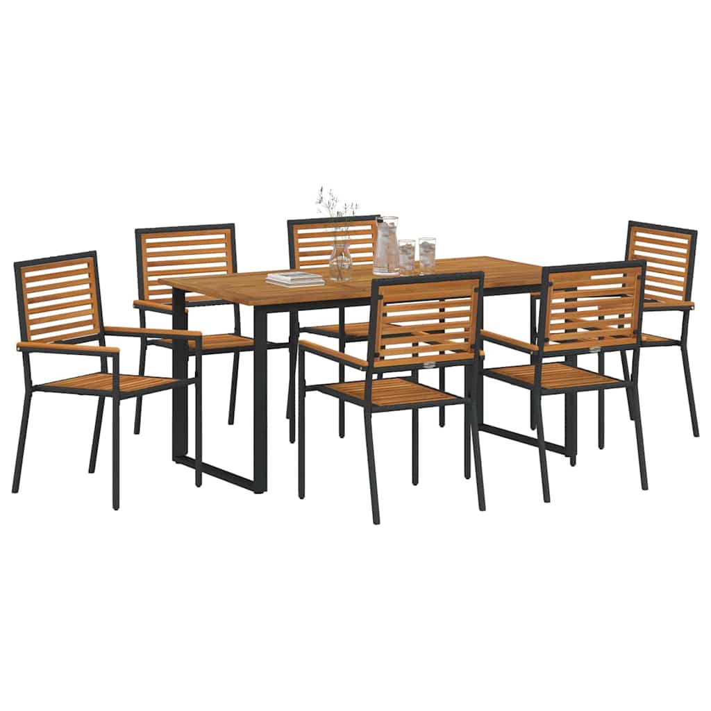 Set da Pranzo per Giardino 7 pcs Nero Legno di Acacia Massello | homemem39