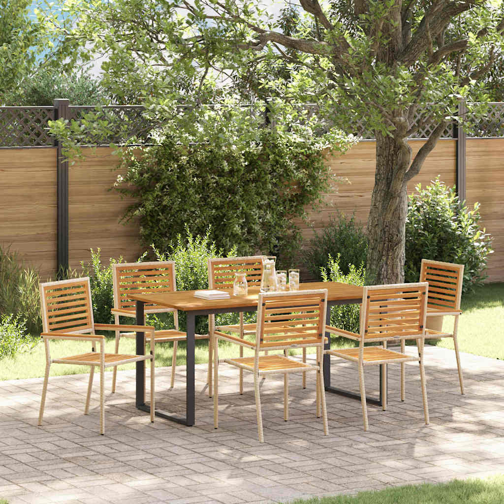 Set da Pranzo per Giardino 7 pcs Beige Legno di Acacia Massello | homemem39