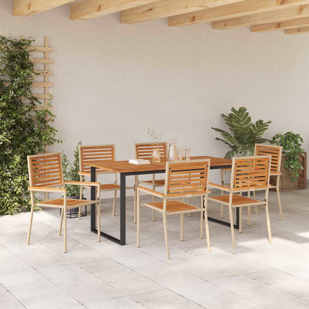 Set da Pranzo per Giardino 7 pcs Beige Legno di Acacia Massello | homemem39