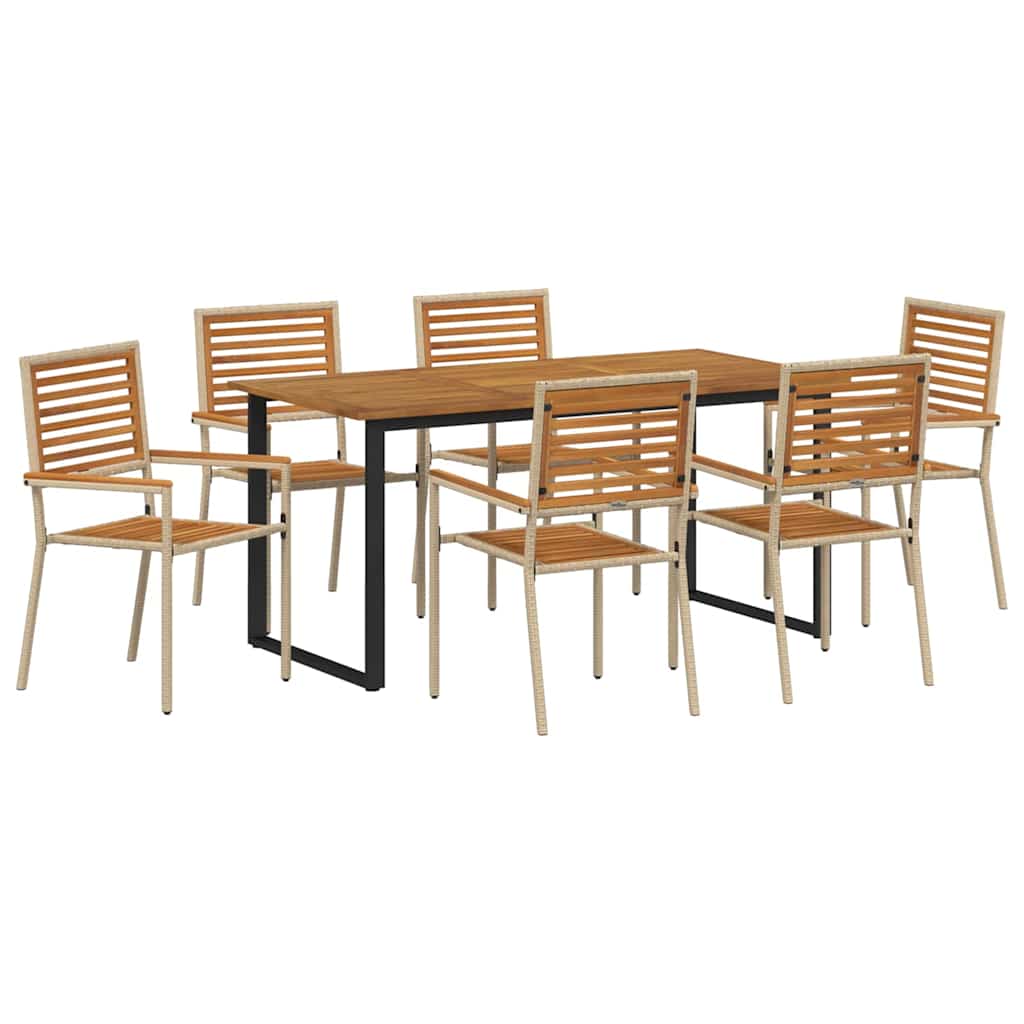 Set da Pranzo per Giardino 7 pcs Beige Legno di Acacia Massello | homemem39