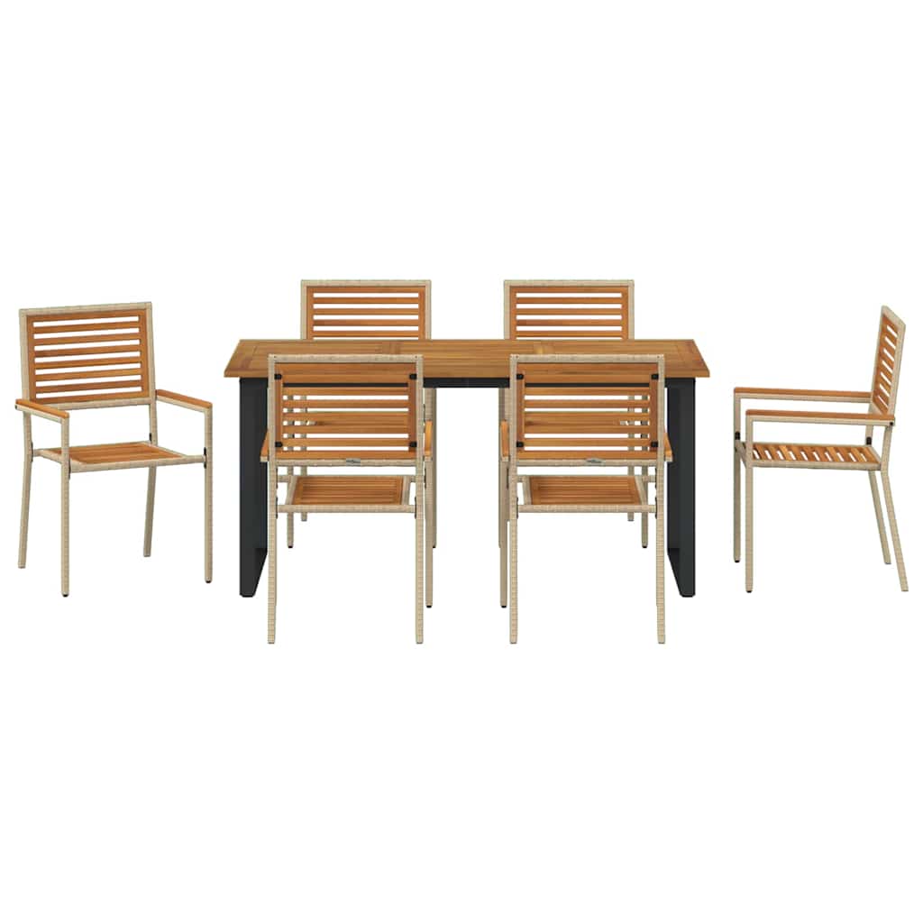 Set da Pranzo per Giardino 7 pcs Beige Legno di Acacia Massello | homemem39