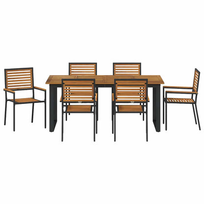 Set da Pranzo per Giardino 7 pcs Nero Legno di Acacia Massello | homemem39