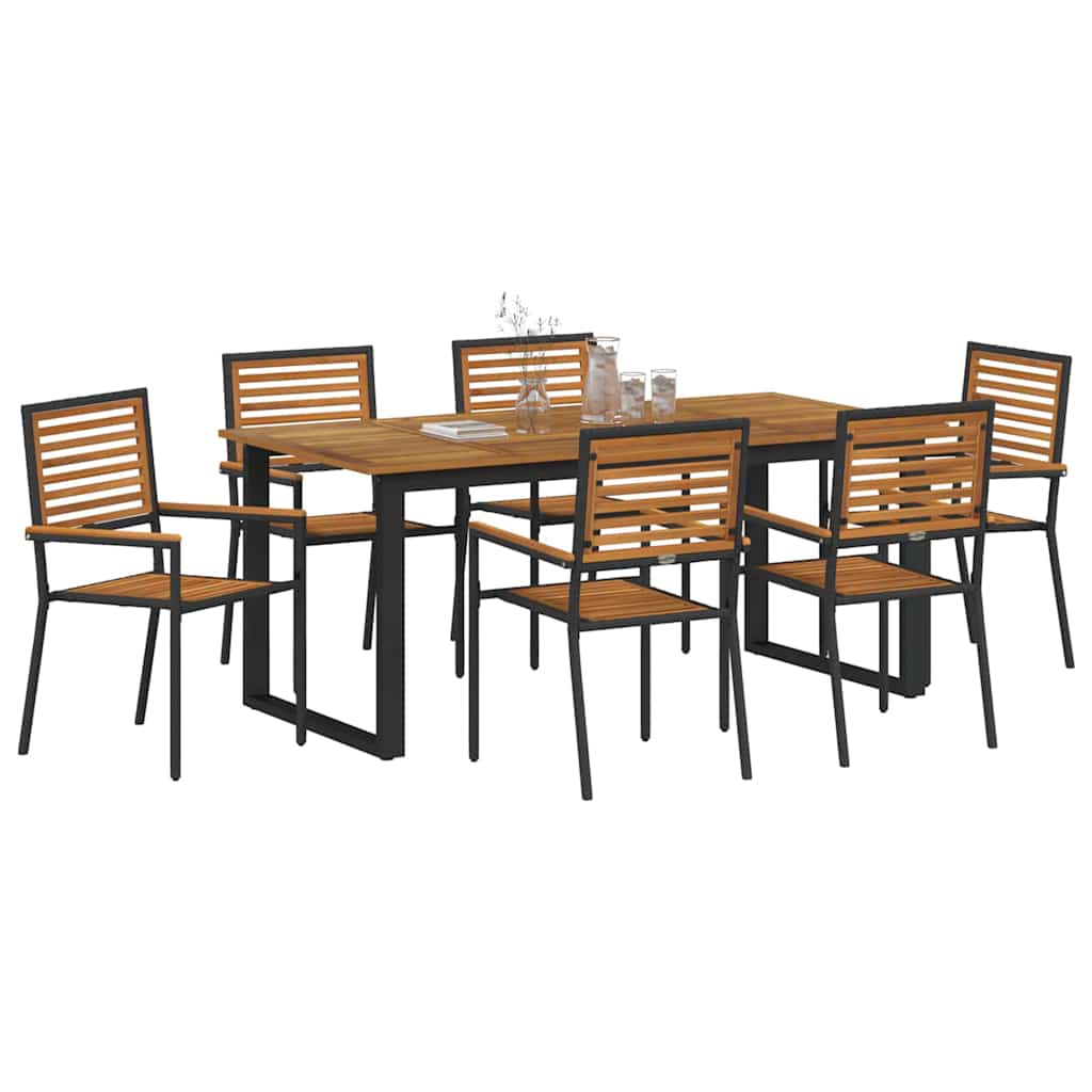 Set da Pranzo per Giardino 7 pcs Nero Legno di Acacia Massello | homemem39