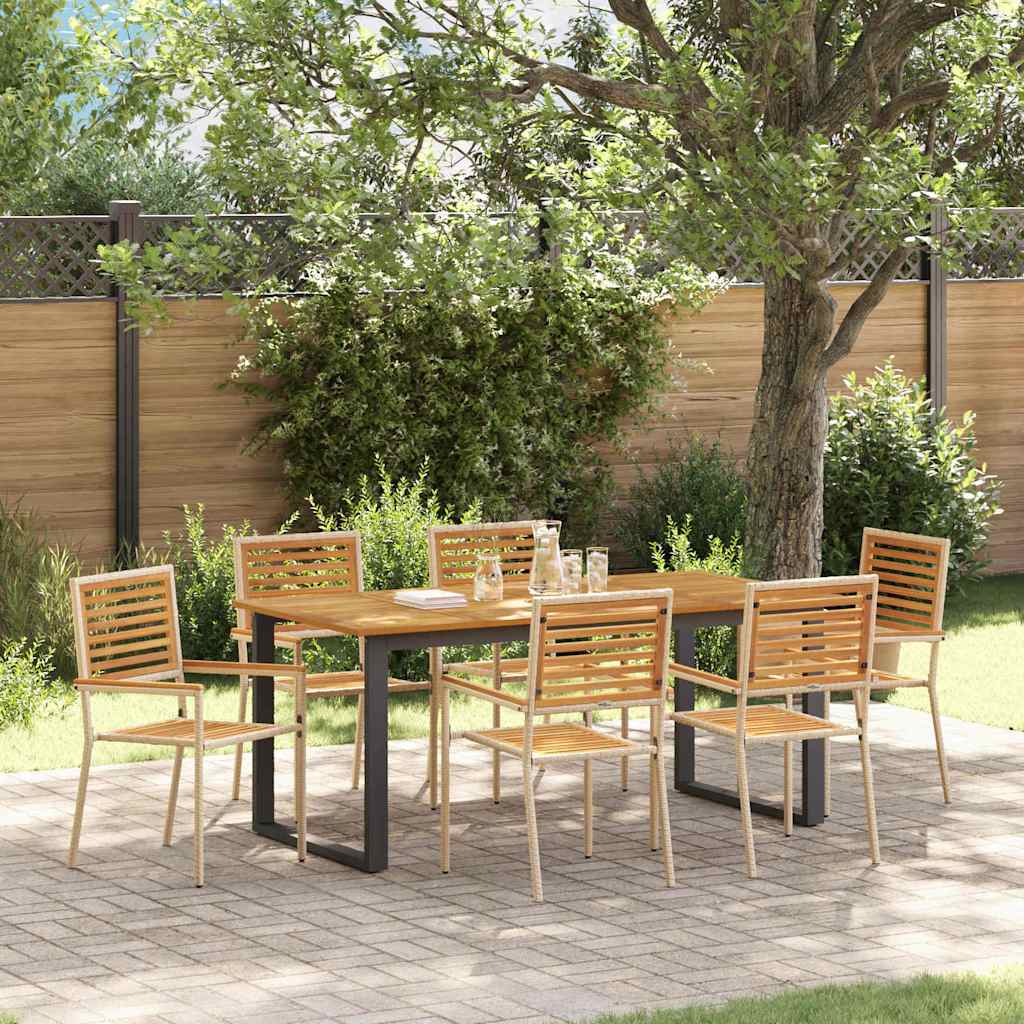 Set da Pranzo per Giardino 7 pcs Beige Legno di Acacia Massello | homemem39