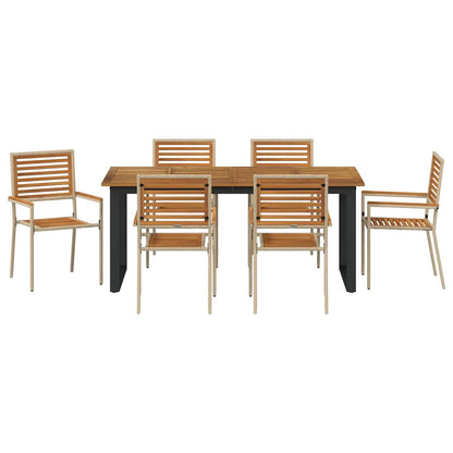 Set da Pranzo per Giardino 7 pcs Beige Legno di Acacia Massello | homemem39