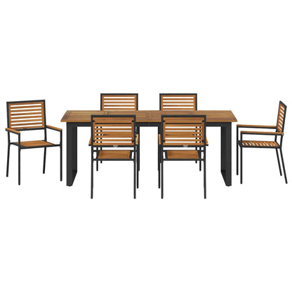 Set da Pranzo per Giardino 7 pcs Nero Legno di Acacia Massello | homemem39