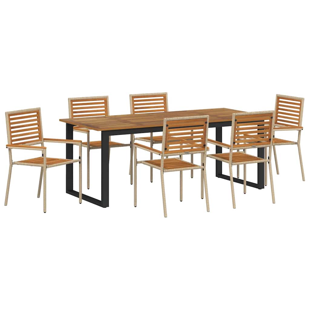 Set da Pranzo per Giardino 7 pcs Beige Legno di Acacia Massello