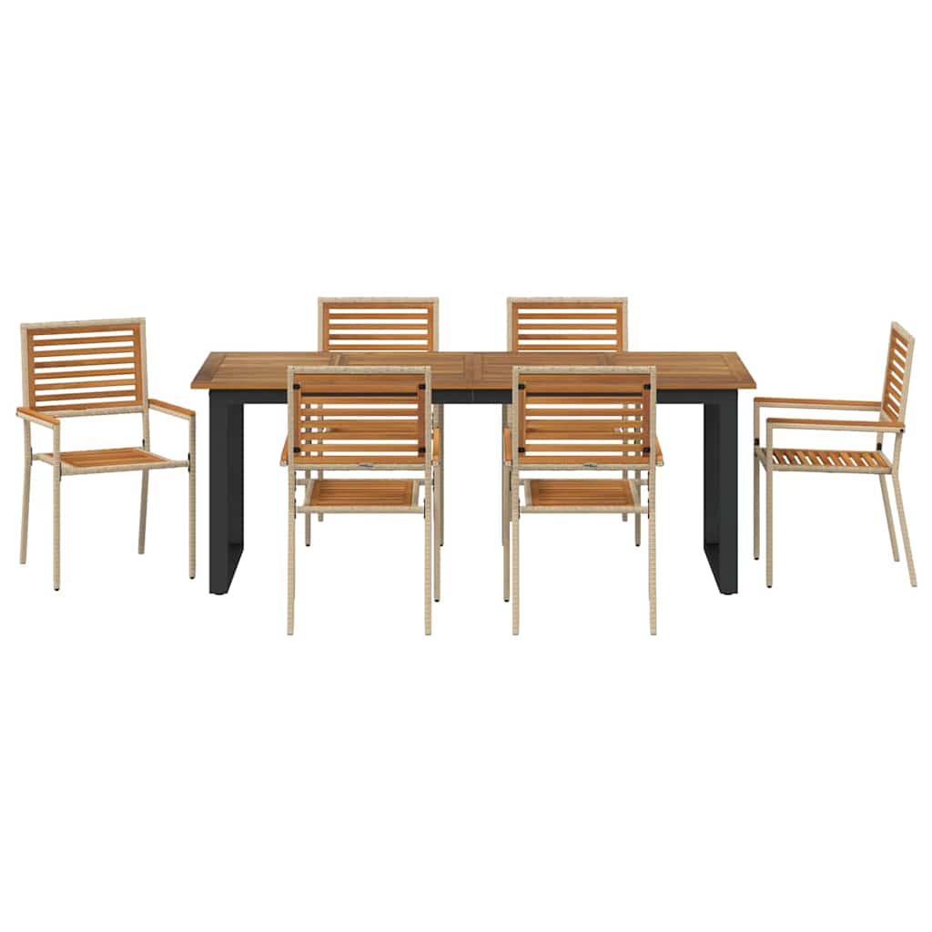 Set da Pranzo per Giardino 7 pcs Beige Legno di Acacia Massello | homemem39