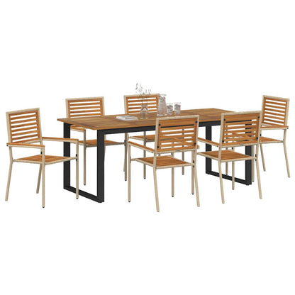 Set da Pranzo per Giardino 7 pcs Beige Legno di Acacia Massello