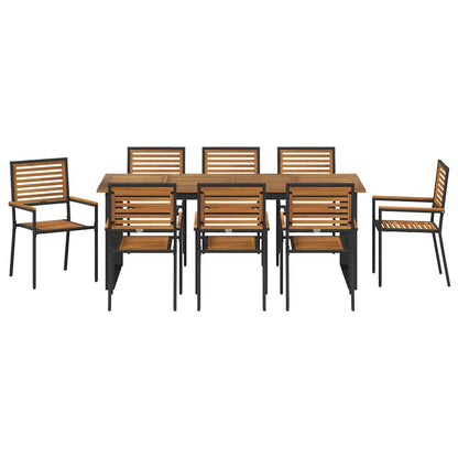 Set da Pranzo per Giardino 9 pcs Nero Legno di Acacia Massello
