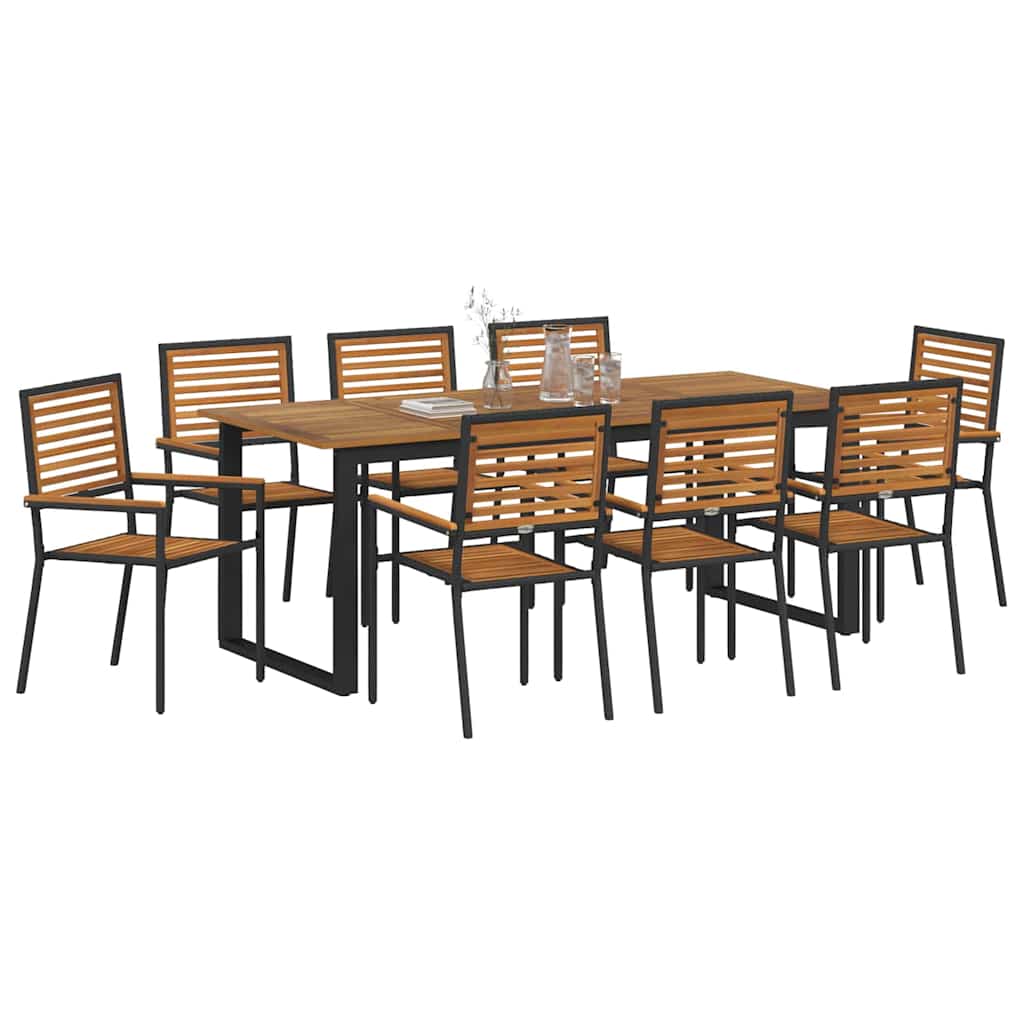 Set da Pranzo per Giardino 9 pcs Nero Legno di Acacia Massello