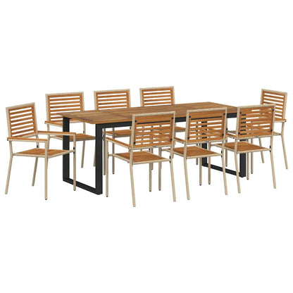 Set da Pranzo per Giardino 9 pcs Beige Legno di Acacia Massello