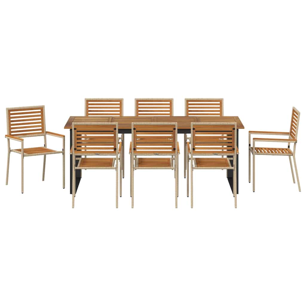 Set da Pranzo per Giardino 9 pcs Beige Legno di Acacia Massello | homemem39