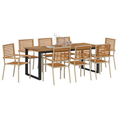 Set da Pranzo per Giardino 9 pcs Beige Legno di Acacia Massello