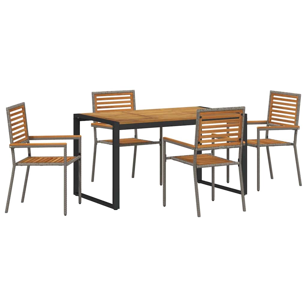 Set da Pranzo per Giardino 5 pcs Grigio e Marrone polyrattan