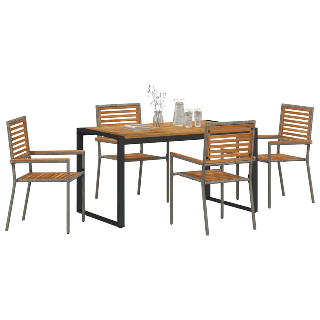 Set da Pranzo per Giardino 5 pcs Grigio e Marrone polyrattan