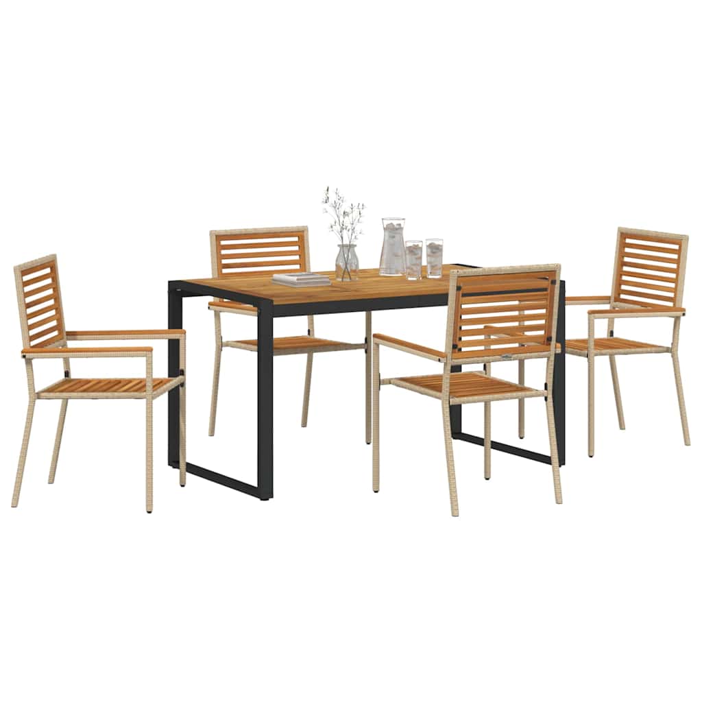 Set da Pranzo per Giardino 5 pcs Beige e Marrone polyrattan