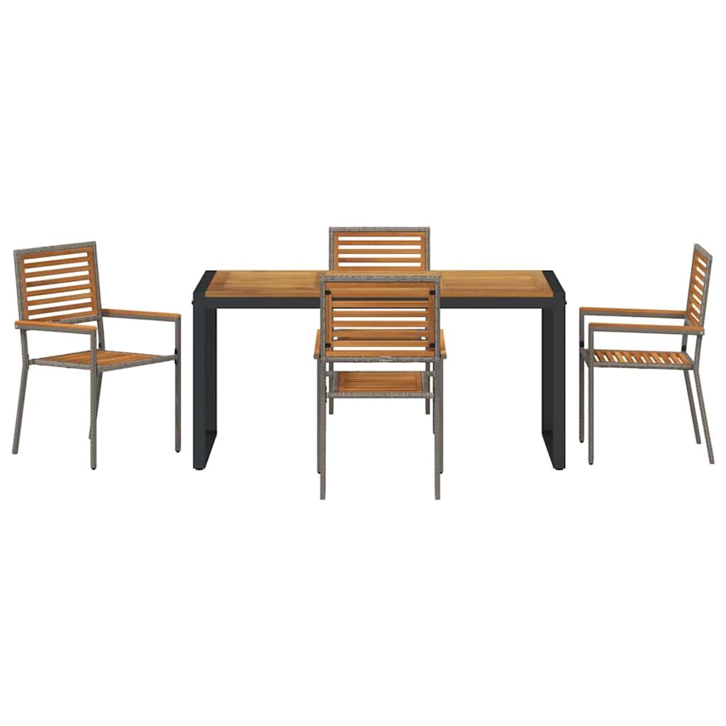 Set da Pranzo per Giardino 5 pcs Grigio e Marrone polyrattan | homemem39