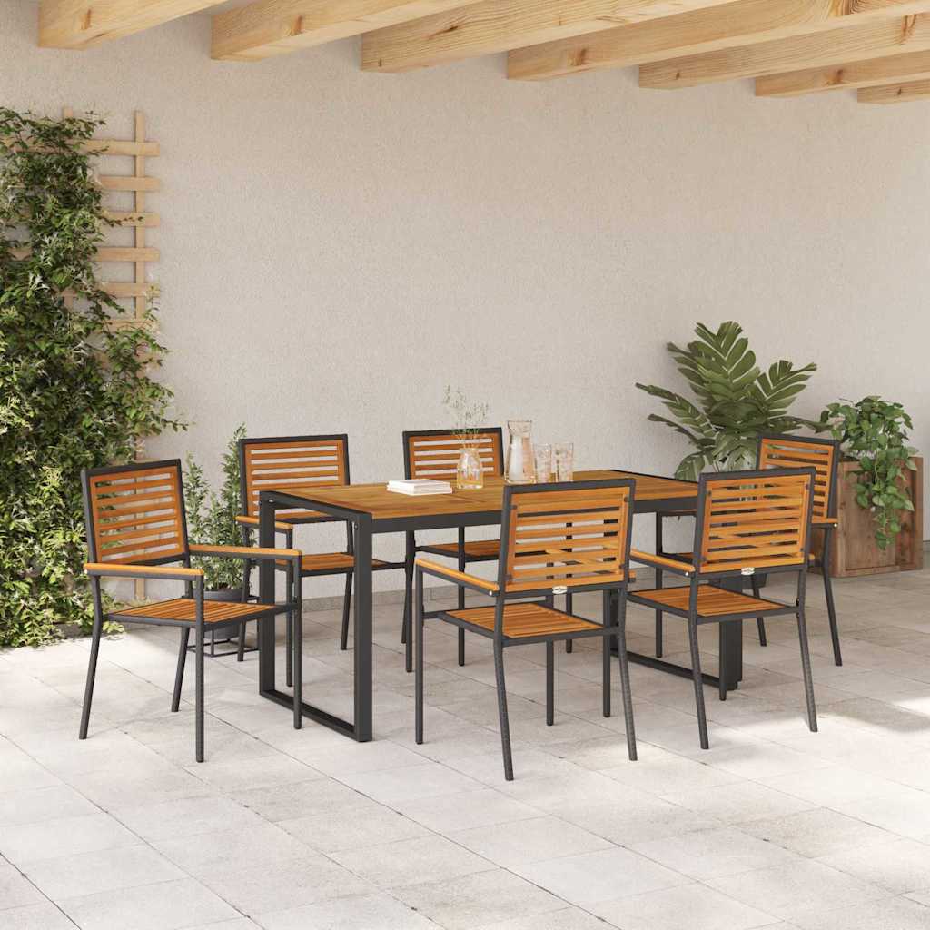 Set da Pranzo per Giardino 7 pcs Nero e Marrone polyrattan | homemem39