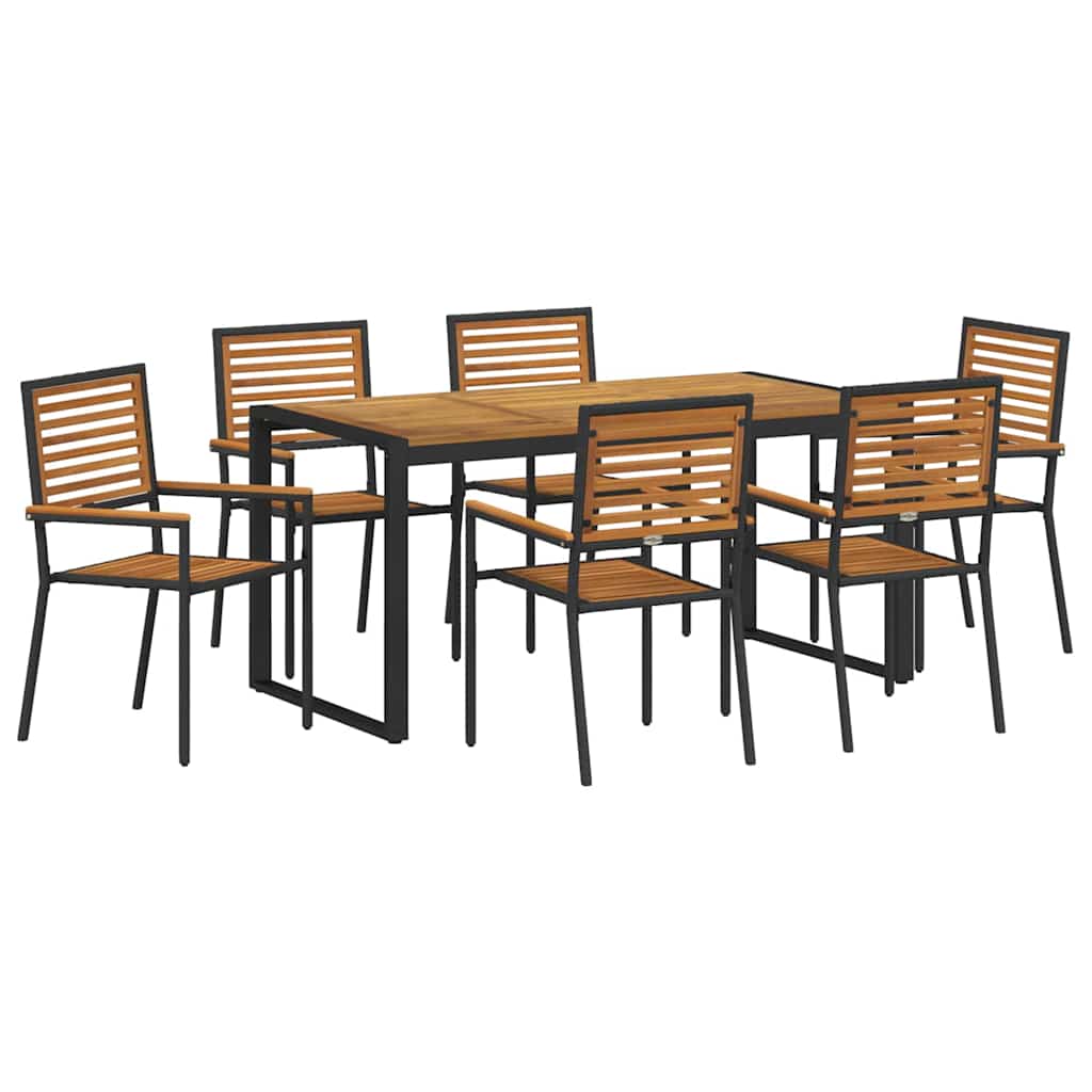 Set da Pranzo per Giardino 7 pcs Nero e Marrone polyrattan | homemem39
