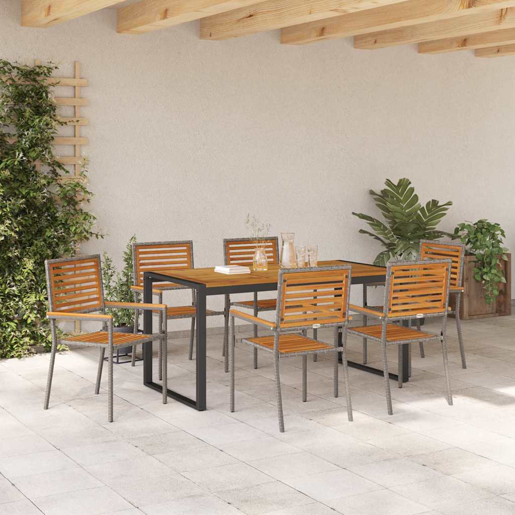 Set da Pranzo per Giardino 7 pcs Grigio e Marrone polyrattan | homemem39