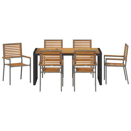 Set da Pranzo per Giardino 7 pcs Grigio e Marrone polyrattan | homemem39