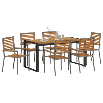 Set da Pranzo per Giardino 7 pcs Grigio e Marrone polyrattan