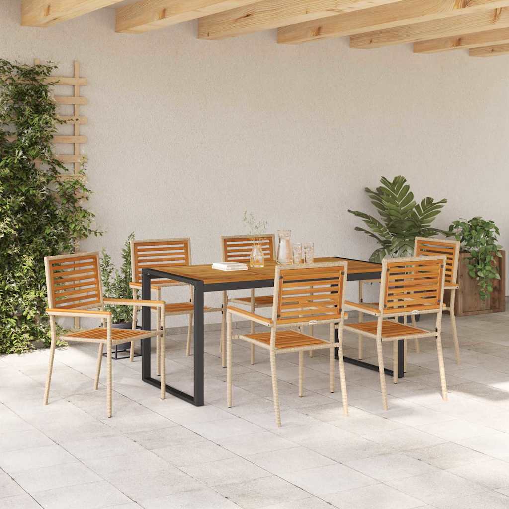 Set da Pranzo per Giardino 7 pcs Beige e Marrone polyrattan | homemem39