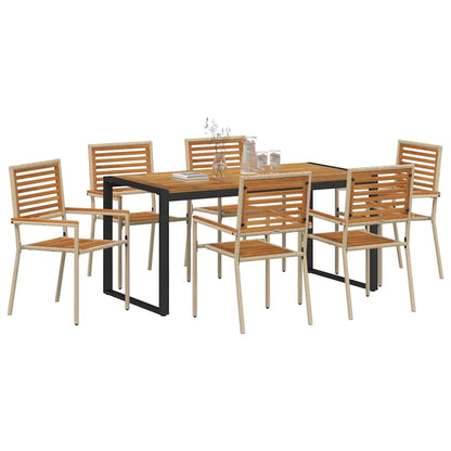 Set da Pranzo per Giardino 7 pcs Beige e Marrone polyrattan | homemem39