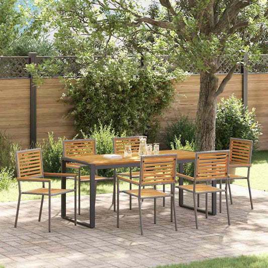 Set da Pranzo per Giardino 7 pcs Grigio e Marrone polyrattan | homemem39