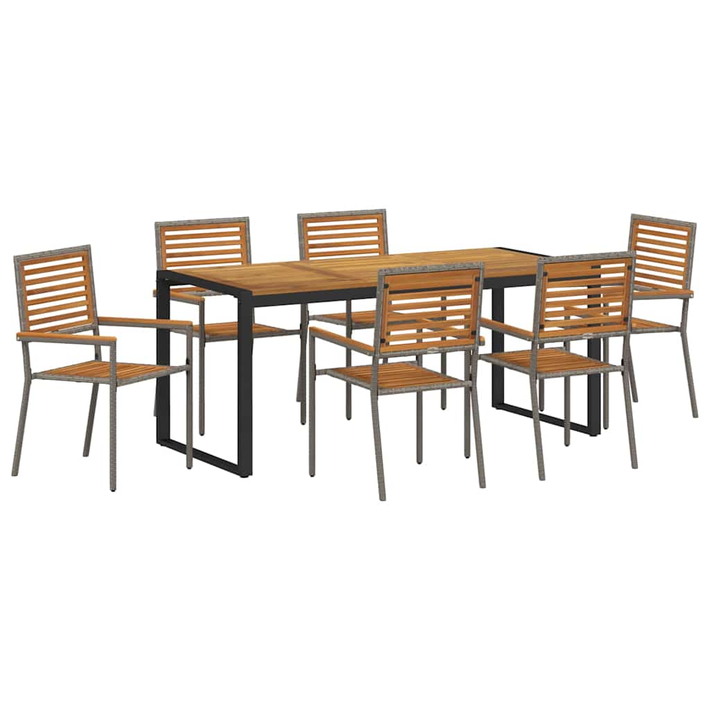 Set da Pranzo per Giardino 7 pcs Grigio e Marrone polyrattan | homemem39