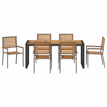 Set da Pranzo per Giardino 7 pcs Grigio e Marrone polyrattan | homemem39
