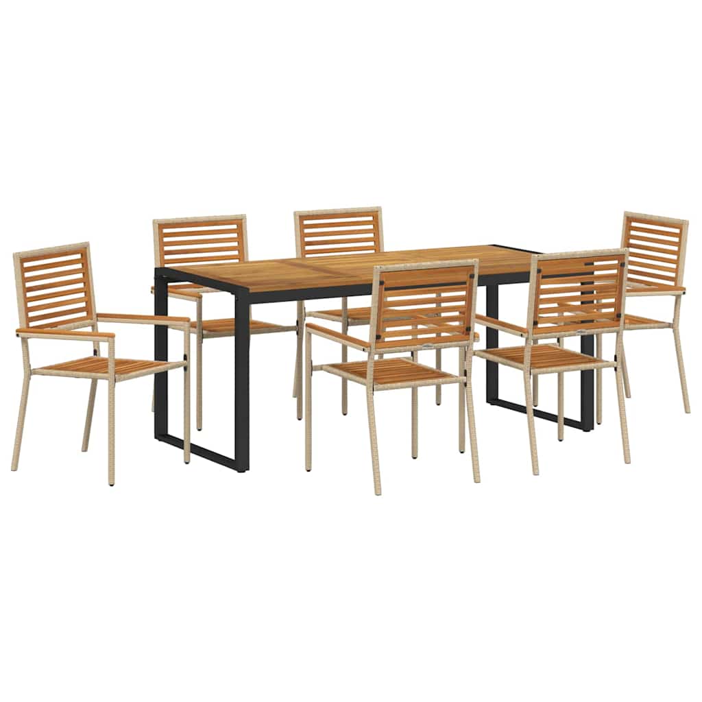 Set da Pranzo per Giardino 7 pcs Beige e Marrone polyrattan | homemem39