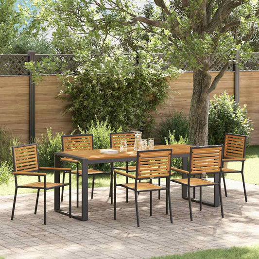 Set da Pranzo per Giardino 7 pcs Nero e Marrone polyrattan