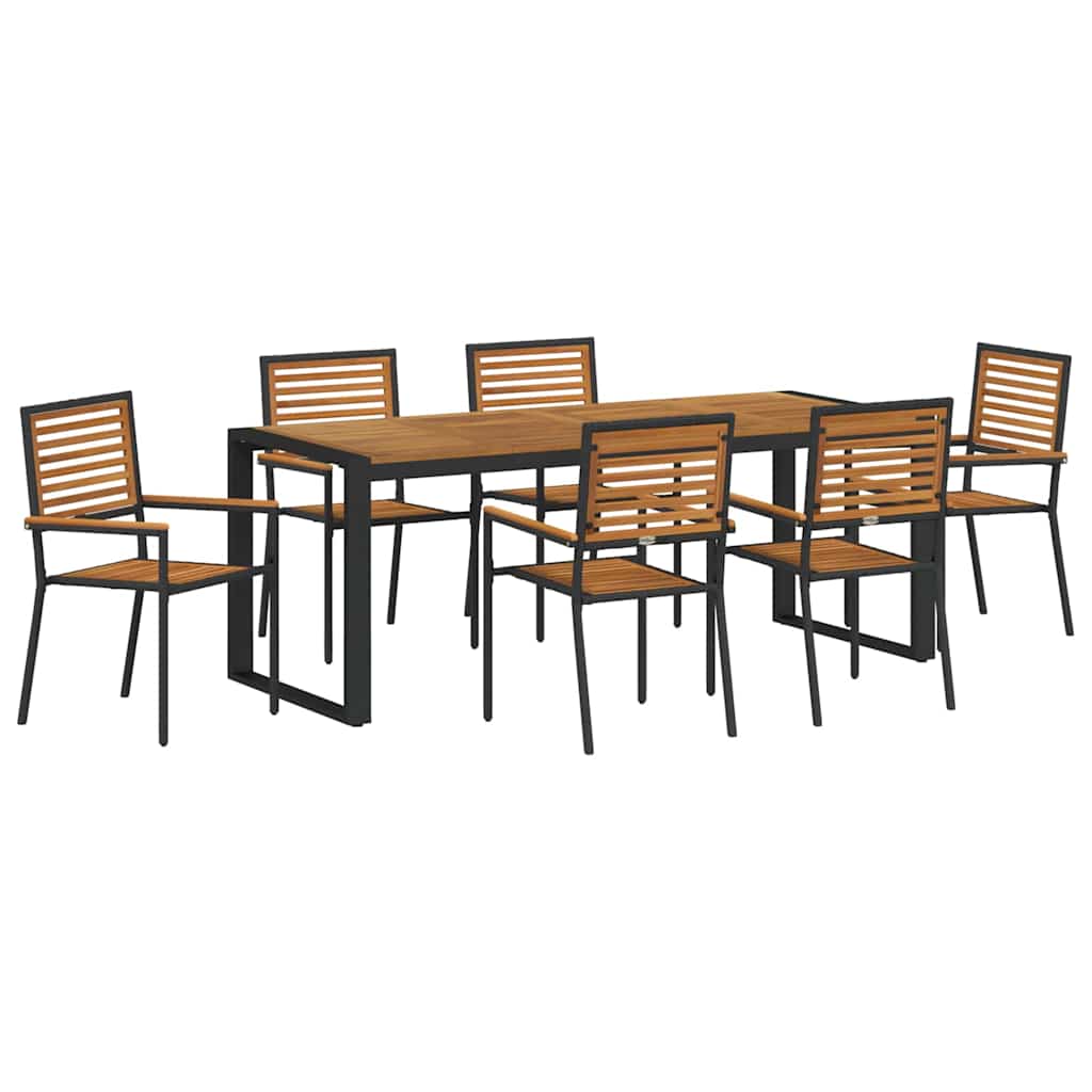 Set da Pranzo per Giardino 7 pcs Nero e Marrone polyrattan