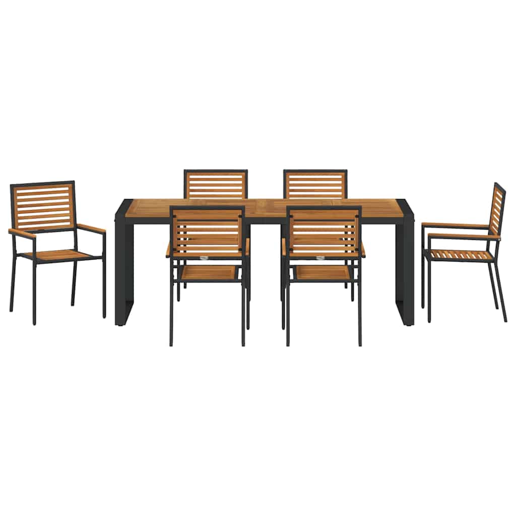 Set da Pranzo per Giardino 7 pcs Nero e Marrone polyrattan