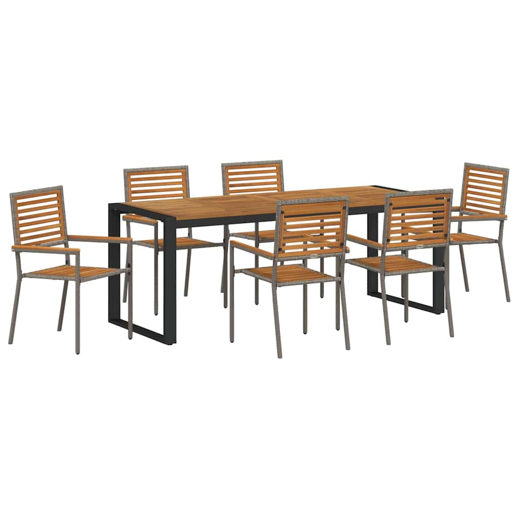 Set da Pranzo per Giardino 7 pcs Grigio e Marrone polyrattan