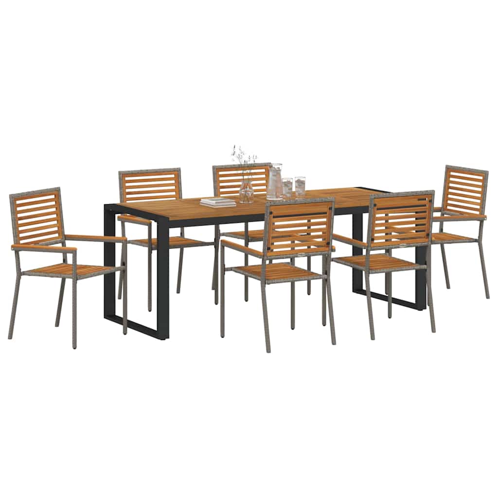 Set da Pranzo per Giardino 7 pcs Grigio e Marrone polyrattan