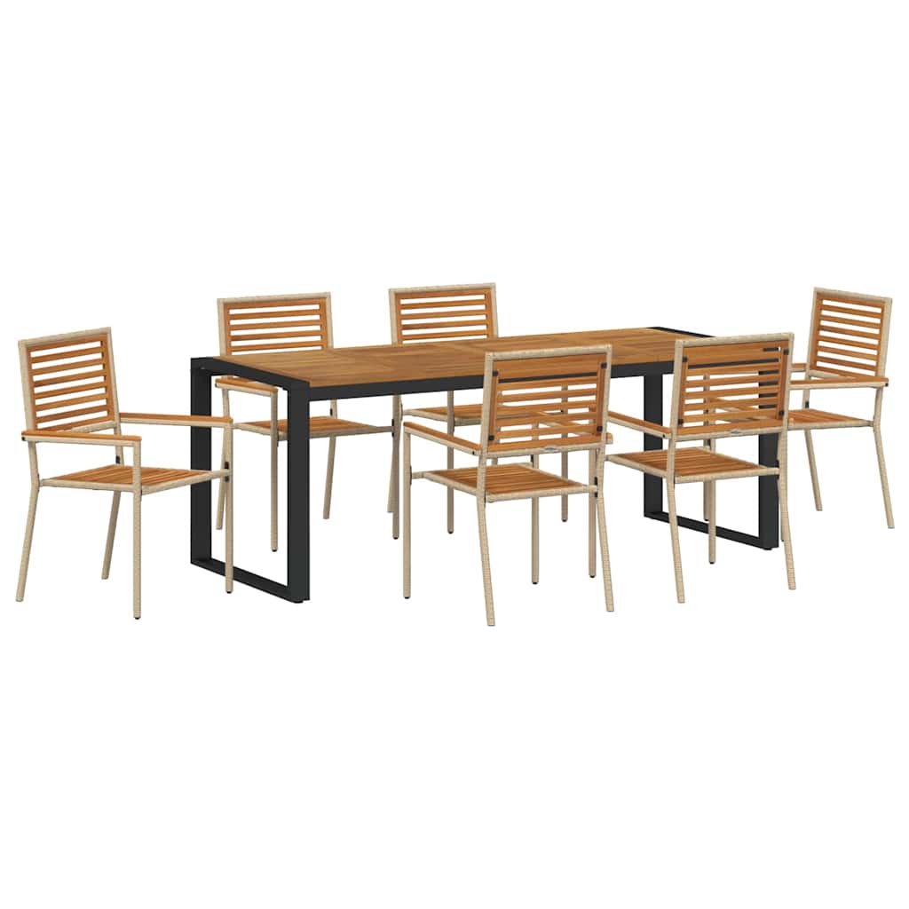 Set da Pranzo per Giardino 7 pcs Beige e Marrone polyrattan