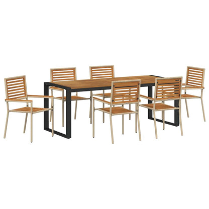 Set da Pranzo per Giardino 7 pcs Beige e Marrone polyrattan