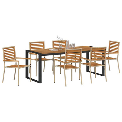 Set da Pranzo per Giardino 7 pcs Beige e Marrone polyrattan