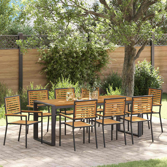 Set da Pranzo per Giardino 9 pcs Nero e Marrone polyrattan