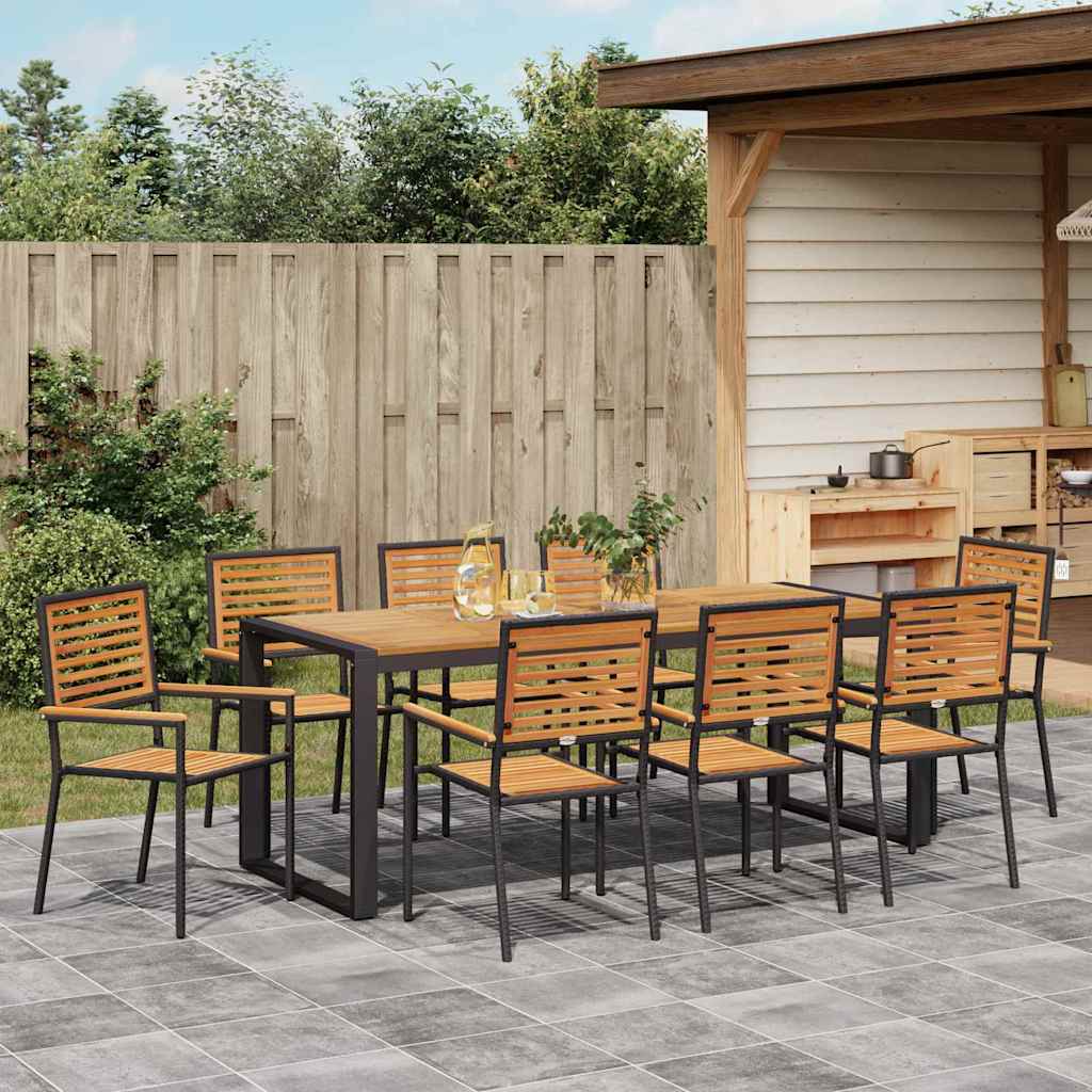 Set da Pranzo per Giardino 9 pcs Nero e Marrone polyrattan
