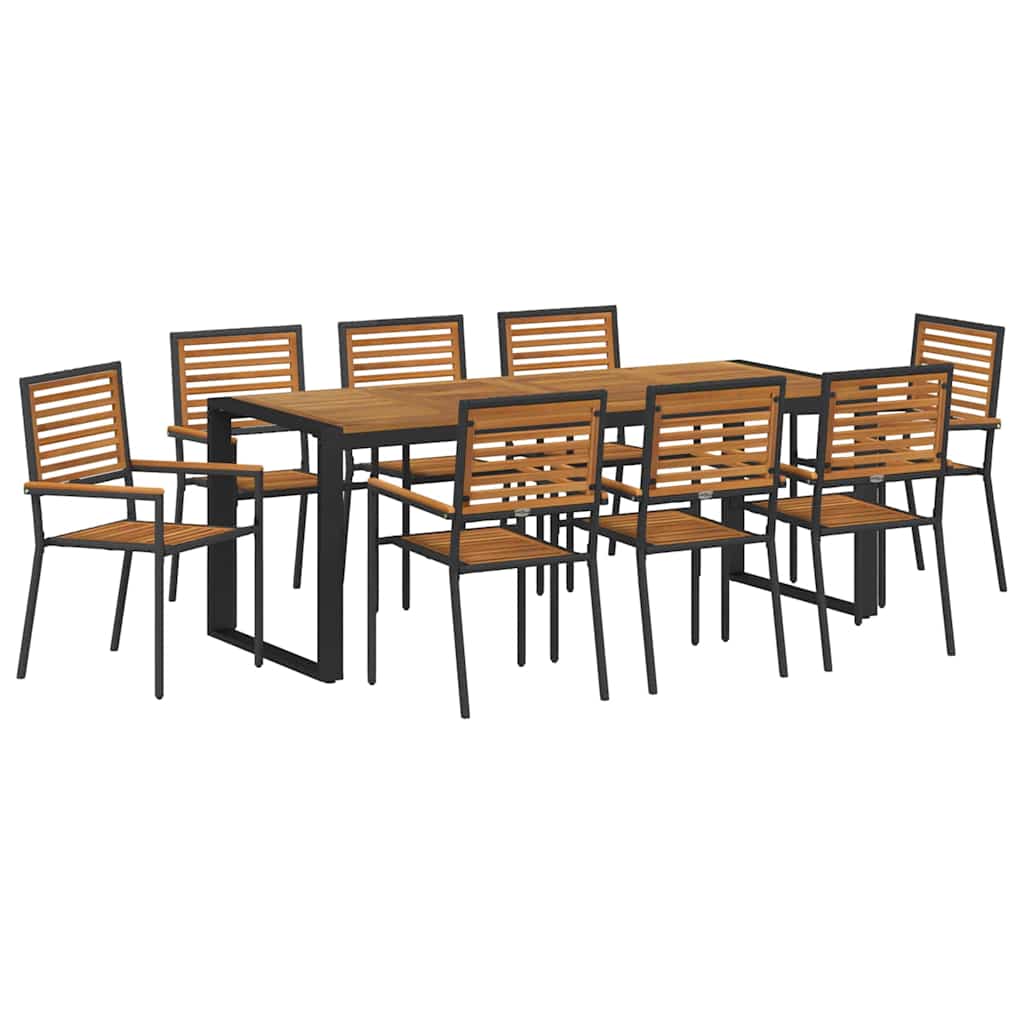 Set da Pranzo per Giardino 9 pcs Nero e Marrone polyrattan