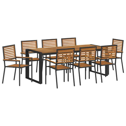 Set da Pranzo per Giardino 9 pcs Nero e Marrone polyrattan